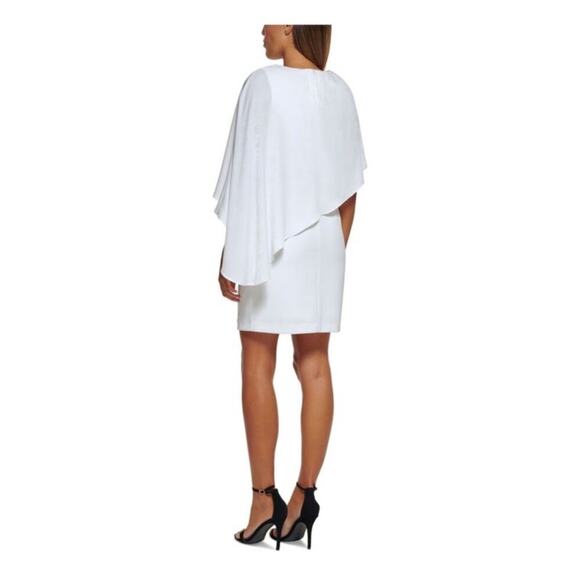 DKNY White Cape Overlay Dress Women’s size 12 NWT beautiful bridal cocktail mini - Picture 2 of 9